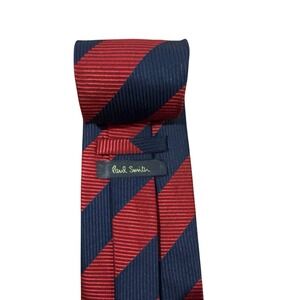 Paul Smith Men's Tie Navy/Red/ Striped Rugby Woven Silk 4" (W) x 60.75" (L) euc